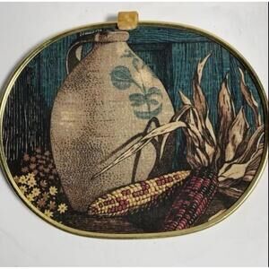 Corn on Cob Still Life Country Kitchen Crafted Wall Art Hanging Rustic Decor Vtg